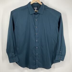Van Heusen Flex Dress Shirt 3XL Teal Tonal Stripe Button Front Long Sleeve